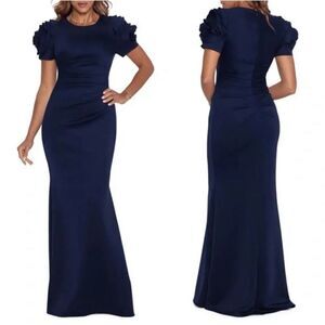 Xscape 4721XN Ruffle Short Sleeve Scuba Gown Midnight NEW $288